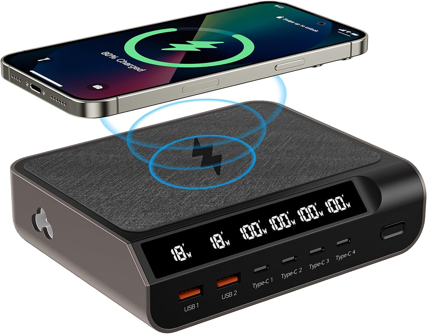 ZukiLand：240W 6Ports Wireless Charger with Wattage Display