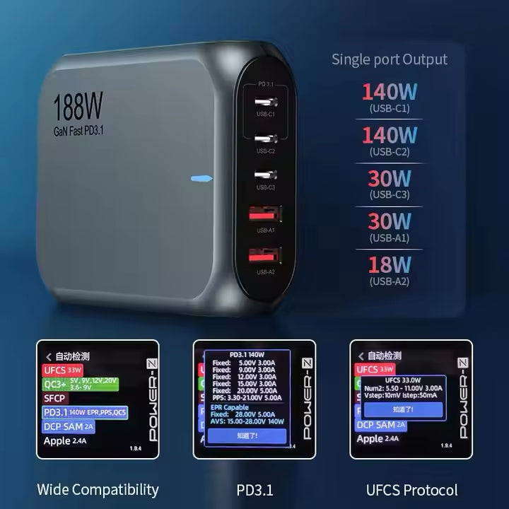 ZukiLand: 188W 5Ports Desk Charging Station