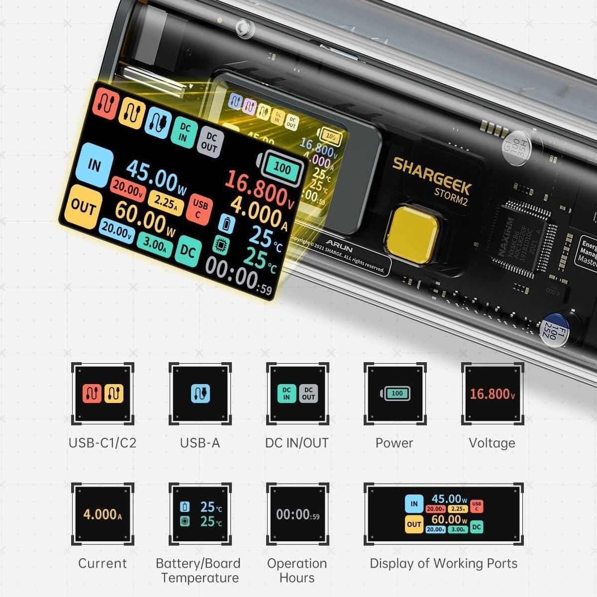 Shargeek : Storm2 Transparent 100W Power Bank with IPS Screen